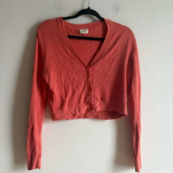 Aritzia Wilfred Sz S Light Knit Orange Cropped Cardigan Sweater - Picture 2 of 8